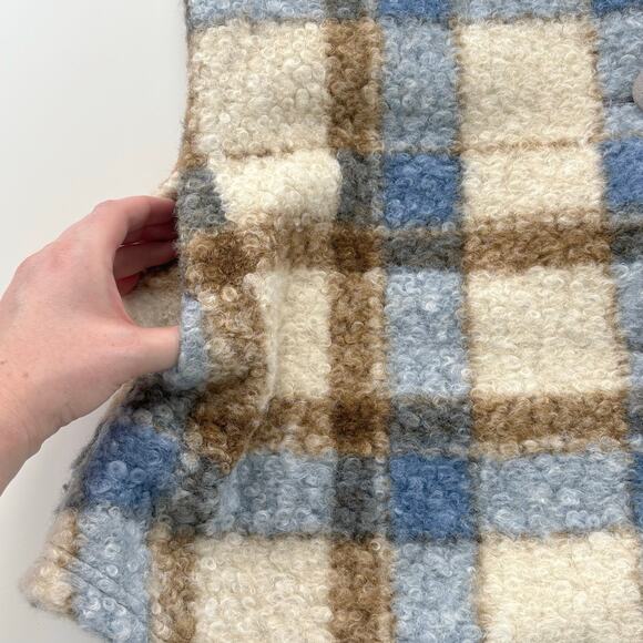 Kamana Retro Plaid Button Front Shacket Size Medium Blue Cream Orange - Picture 4 of 12